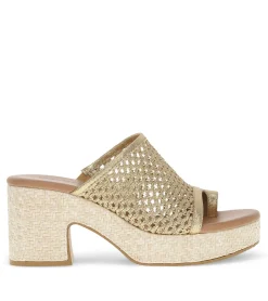 Baretraps Slides & Slip On Sandals-Michaela Block Heel Sandal OldGold