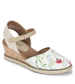 Baretraps Wedge Sandals-Ocean Closed Toe Wedge Sandal WhiteMultiFlowerCanvas