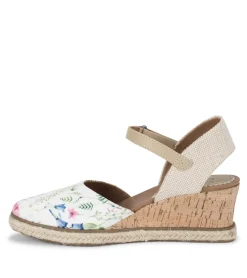 Baretraps Wedge Sandals-Ocean Closed Toe Wedge Sandal WhiteMultiFlowerCanvas