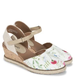 Baretraps Wedge Sandals-Ocean Closed Toe Wedge Sandal WhiteMultiFlowerCanvas