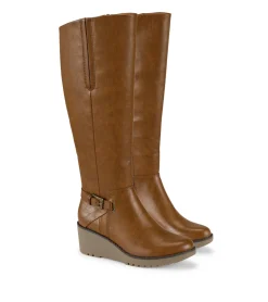 Baretraps Knee High Boots-Winifred Tall Wedge Boot Cognac